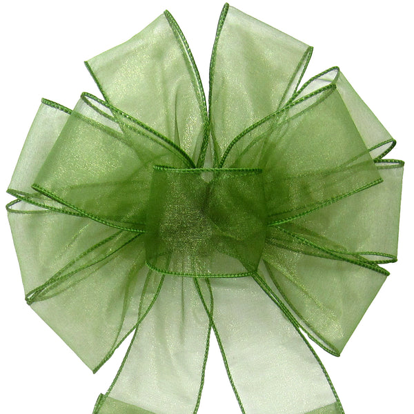 Fall Sheer Bows - Wired Moss Green Chiffon Sheer Bows (2.5"ribbon~10"Wx20"L)