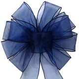 Wired Sheer Bows - Wired Navy Blue Chiffon Sheer Bows (2.5"ribbon~10"Wx20"L)