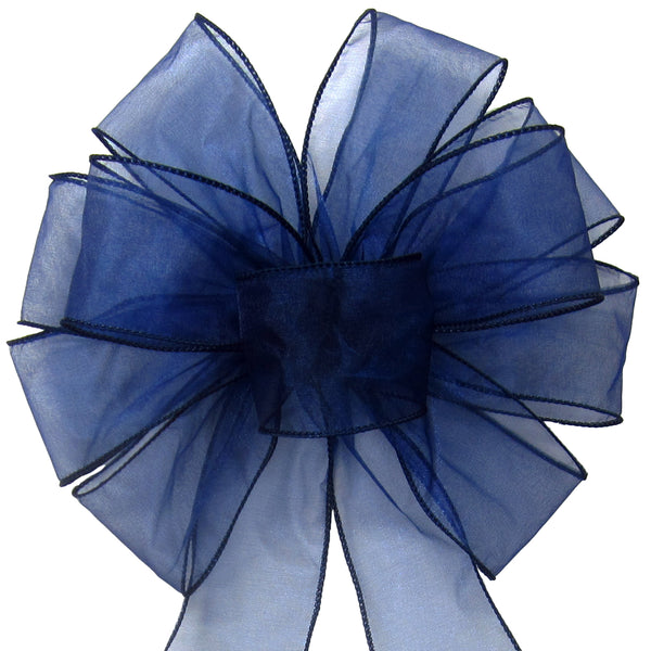 Wired Sheer Bows - Wired Navy Blue Chiffon Sheer Bows (2.5"ribbon~10"Wx20"L)