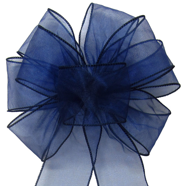 Sheer Wreath Bows - Wired Navy Blue Chiffon Sheer Bows (2.5"ribbon~8"Wx16"L)