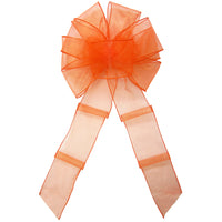 Thanksgiving Wreath Bows - Wired Orange Chiffon Sheer Bows (2.5"ribbon~8"Wx16"L)