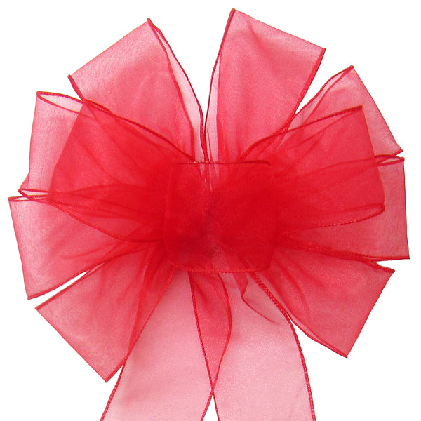 Christmas Bows - Wired Red Sheer Chiffon Christmas Wreath Bow 6 Inch