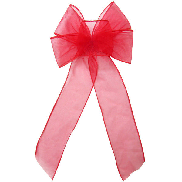 Wired Sheer Bows - Wired Red Chiffon Sheer Bows (2.5"ribbon~6"Wx10"L)