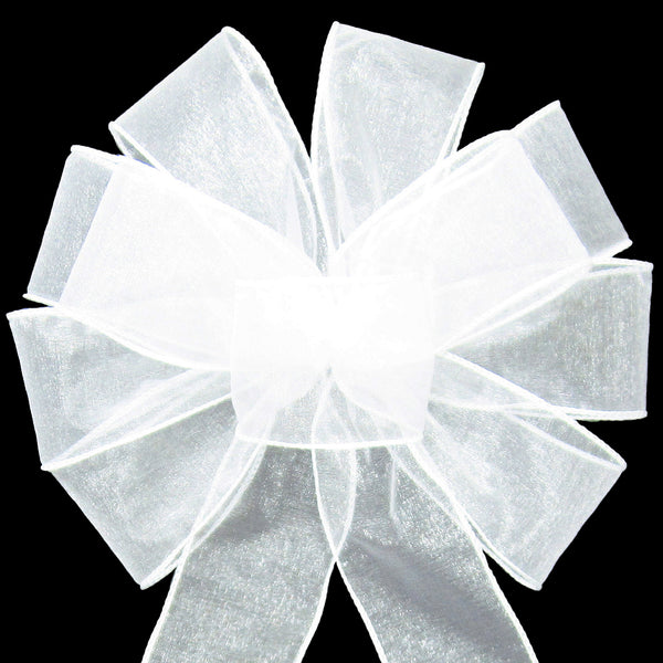Wedding Bows - Wired White Sheer Chiffon Christmas Wreath Bow 10 Inch