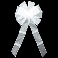 Sheer Wedding Bows- Wired White Chiffon Sheer Bows (2.5"ribbon~10"Wx20"L)