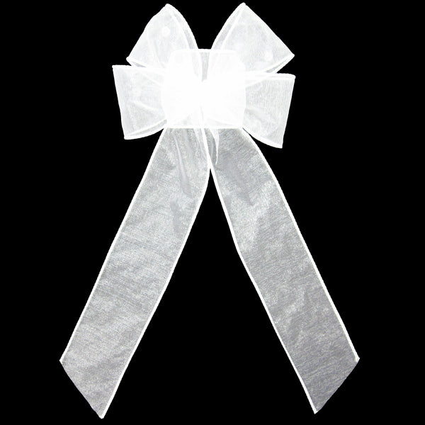 Wedding Bows - Wired White Sheer Chiffon Christmas Wreath Bow 6 Inch
