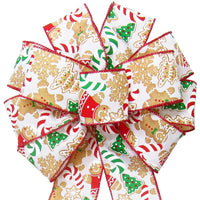 Christmas Bows - Wired Christmas Cookies & Candy Ivory Bow (2.5"ribbon~10"Wx20"L)