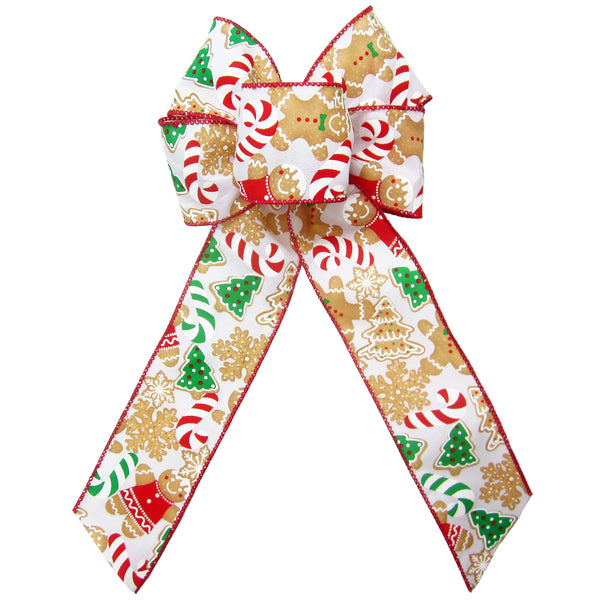 Wired Christmas Bows - Wired Christmas Cookies & Candy Ivory Bow (2.5"ribbon~6"Wx10"L)