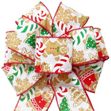Christmas Wreath Bows - Wired Christmas Cookies & Candy Ivory Bow (2.5"ribbon~8"Wx16"L)
