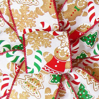 Christmas Ribbon - Wired Christmas Cookies & Candy Ivory Ribbon (#40-2.5"Wx10Yards)