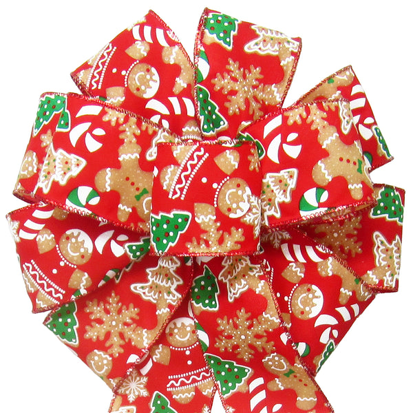 Christmas Wreath Bows - Wired Christmas Cookies & Candy Red Bow (2.5"ribbon~10"Wx20"L)