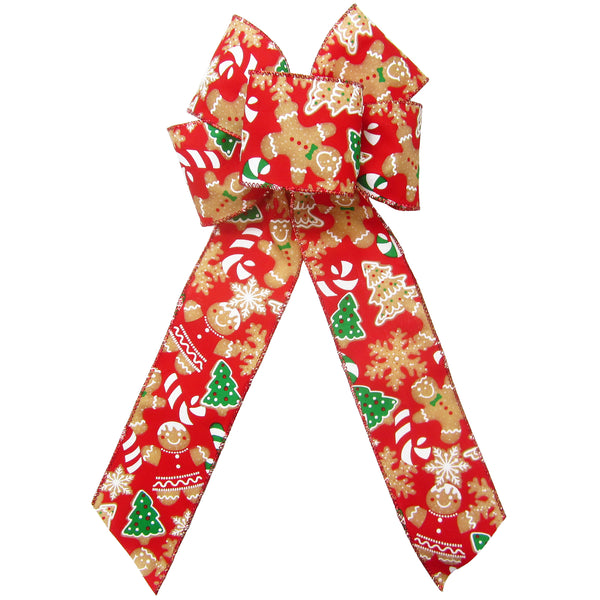 Christmas Bows - Wired Christmas Cookies & Candy Red Bow (2.5"ribbon~6"Wx10"L)