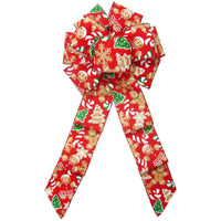 Christmas Cookies Bow - Wired Christmas Cookies & Candy Red Bow (2.5"ribbon~8"Wx16"L)