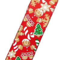 Wired Christmas Ribbon - Wired Christmas Cookies & Candy Red Ribbon (#40-2.5"Wx10Yards)