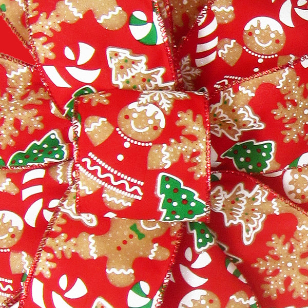 Christmas Ribbon - Wired Christmas Cookies & Candy Red Ribbon (#40-2.5"Wx10Yards)