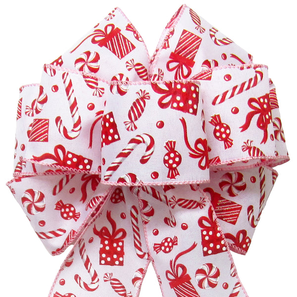 Wired Christmas Gifts & Candy Canes Bow (2.5"ribbon~8"Wx16"L)