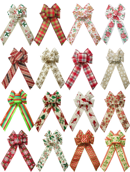 16 Pack Wired Christmas Wreath Bows (2.5"ribbon~6"Wx10"L) 35% OFF