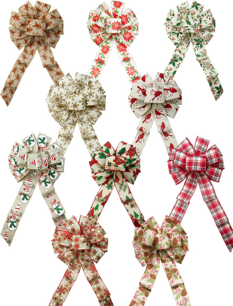 10 Pack Wired Christmas Wreath Bows (2.5"ribbon~10"Wx20"L) 35% OFF