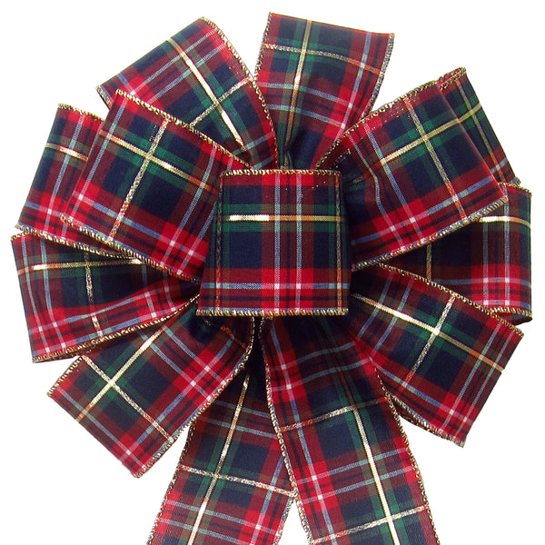 Wired Crimson & Navy Blue Plaid Christmas Bow (2.5"ribbon~10"Wx20"L)