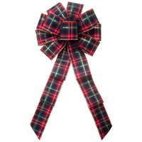 Wired Crimson & Navy Blue Plaid Christmas Bow (2.5"ribbon~10"Wx20"L)