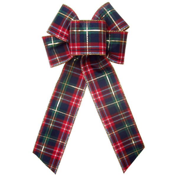 Wired Crimson & Navy Blue Plaid Christmas Bow (2.5"ribbon~6"Wx10"L)