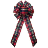 Wired Crimson & Navy Blue Plaid Christmas Bow (2.5"ribbon~8"Wx16"L)