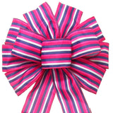 Wired Pink White Blue Denim Stripe Bow (2.5"ribbon~10"Wx20"L)