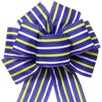 Wired Purple Yellow White Denim Stripe Bow (2.5"ribbon~8"Wx16"L)