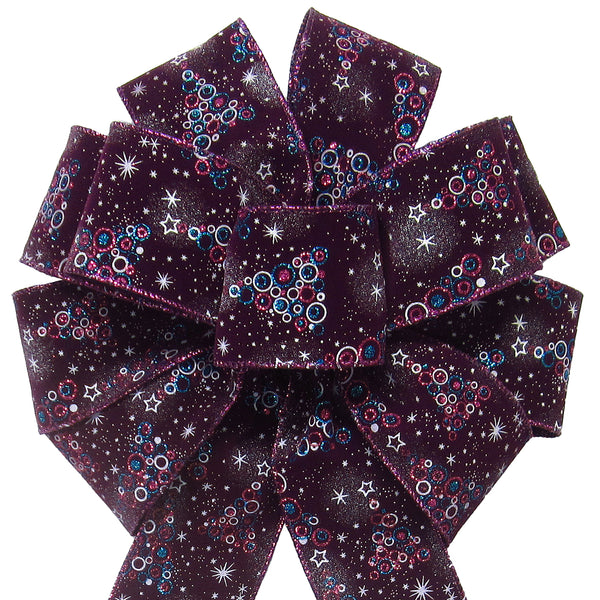 Wired Enchanted Stars & Christmas Trees Purple Velvet Bow (2.5"ribbon~10"Wx20"L)