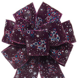 Wired Enchanted Stars & Christmas Trees Purple Velvet Bow (2.5"ribbon~8"Wx16"L)