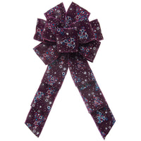 Wired Enchanted Stars & Christmas Trees Purple Velvet Bow (2.5"ribbon~8"Wx16"L)