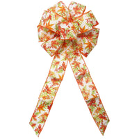 Wired Fall Leaves & Ferns Autumn Bows (2.5"ribbon~10"Wx20"L)