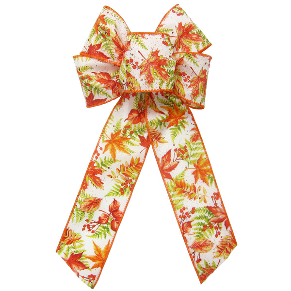 Wired Fall Leaves & Ferns Autumn Bows (2.5"ribbon~6"Wx10"L)