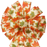 Fall Bows - Wired Fall Leaflets Bows (2.5"ribbon~14"Wx24"L)