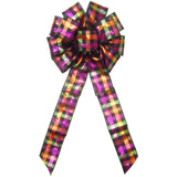 Wired Halloween Bows - Wired Shimmering Metallic Checks Fall Bows (2.5"ribbon~10"Wx20"L)