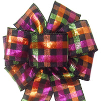 Wired Fall Bows - Wired Shimmering Metallic Checks Fall Bows (2.5"ribbon~8"Wx16"L)