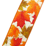 Wired Fluttering Fall Leaves on Ivory Ribbon (#40-2.5"Wx10Yards)
