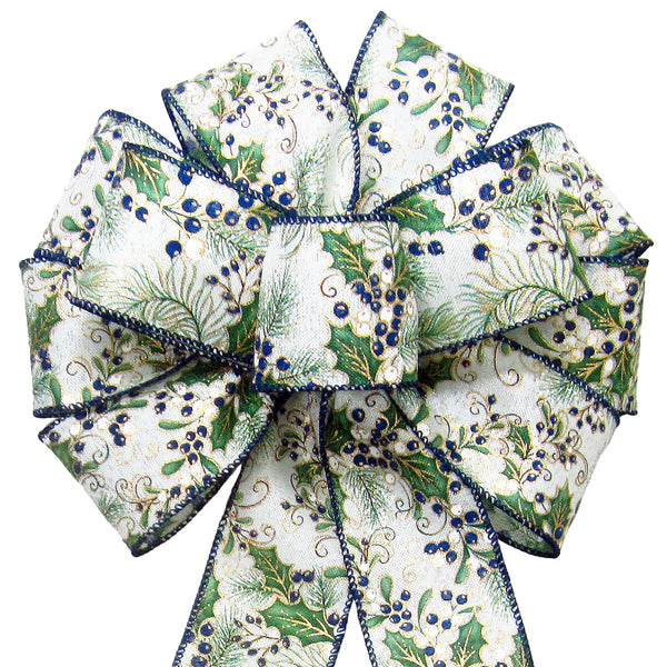 Wired Gilded Blueberry Pine Forest Bow (2.5"ribbon~10"Wx20"L)