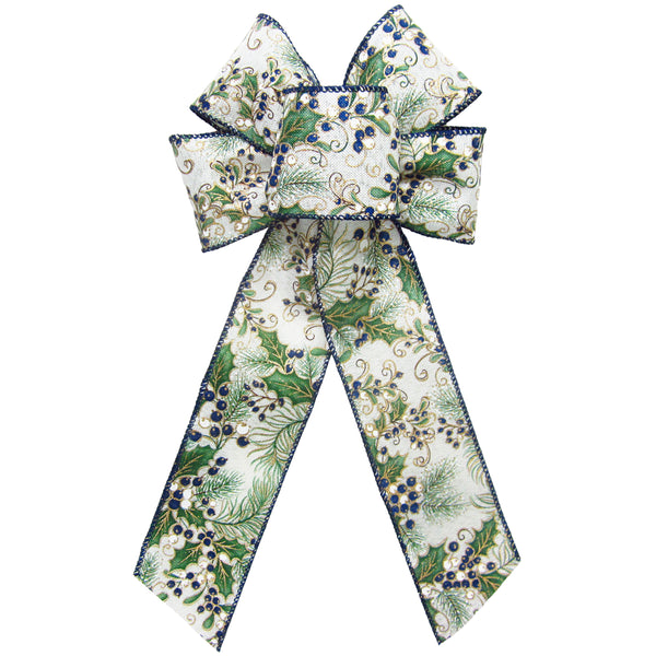Wired Gilded Blueberry Pine Forest Bow (2.5"ribbon~6"Wx10"L)