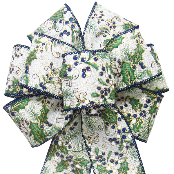 Wired Gilded Blueberry Pine Forest Bow (2.5"ribbon~8"Wx16"L)
