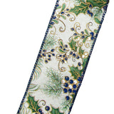 Wired Gilded Blueberry Pine Forest Ribbon (#40-2.5"Wx10Yards)