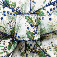 Wired Gilded Blueberry Pine Forest Ribbon (#40-2.5"Wx10Yards)