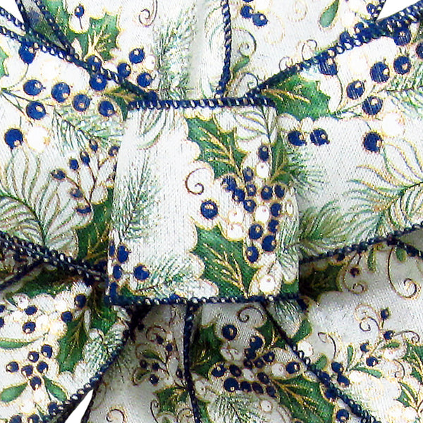 Wired Gilded Blueberry Pine Forest Ribbon (#40-2.5"Wx10Yards)