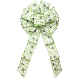 Easter Bows - Wired Gingham Bees & Daisies Lime Bow (2.5"ribbon~10"Wx20"L)