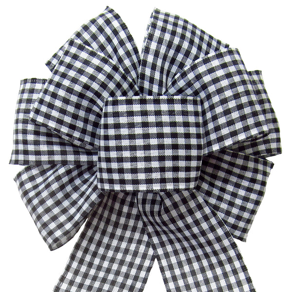 Gingham Check Black & White Bow (2.5"ribbon~8"Wx16"L)