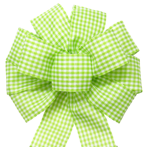 Gingham Check Lime Green & White Bow (2.5"ribbon~10"Wx20"L)