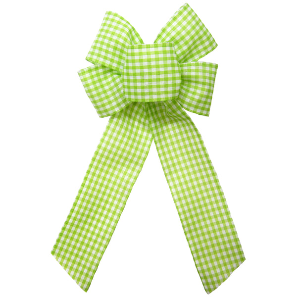 Gingham Check Lime Green & White Bow (2.5"ribbon~6"Wx10"L)