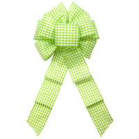 Gingham Check Lime Green & White Bow (2.5"ribbon~8"Wx16"L)