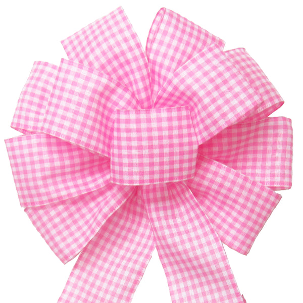 Gingham Check Light Pink & White Bow (2.5"ribbon~10"Wx20"L)