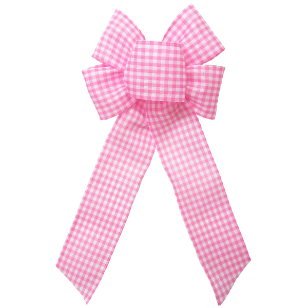 Gingham Check Light Pink & White Bow (2.5"ribbon~6"Wx10"L)